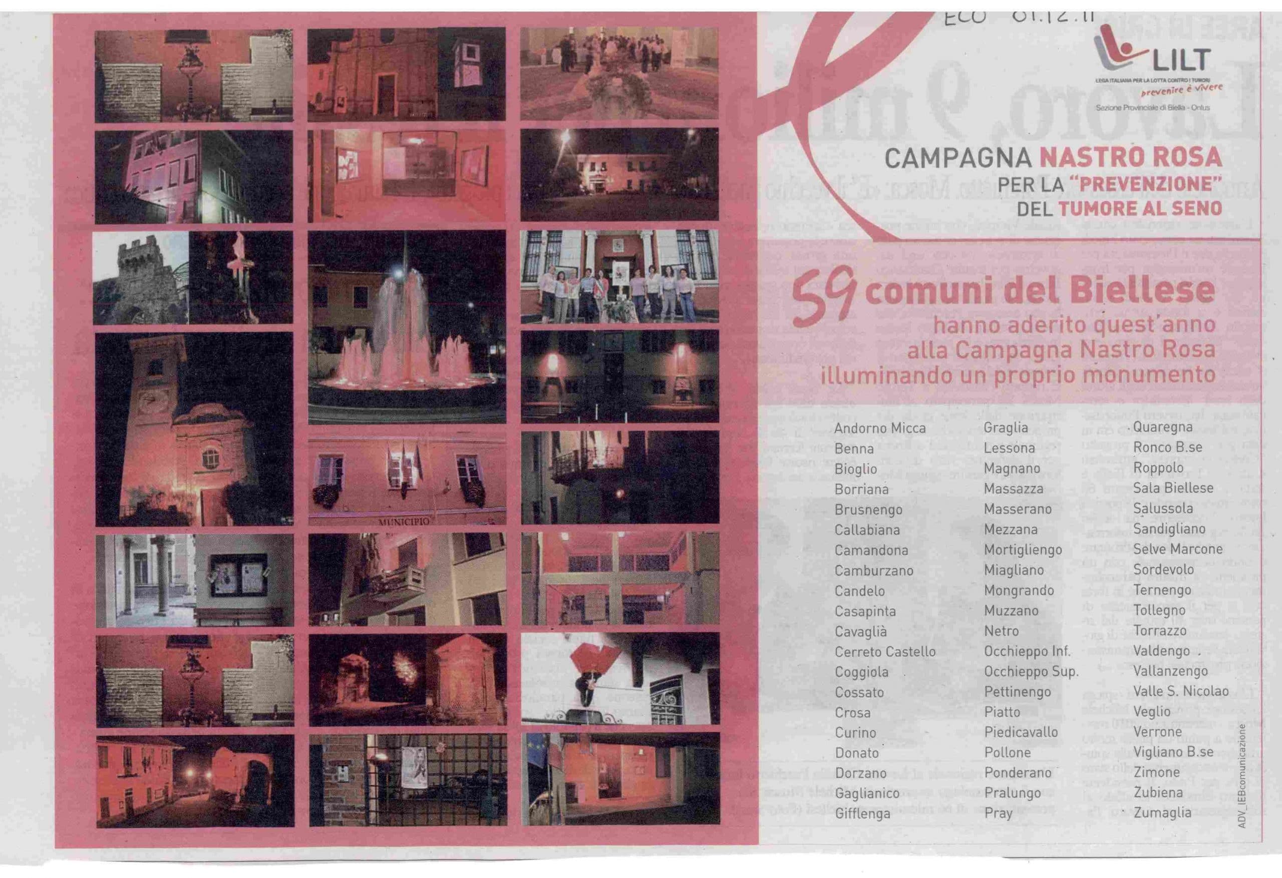 59 COMUNI DEL BIELLESE HANNO ADERITO ALLA CAMPAGNA NASTRO ROSA
