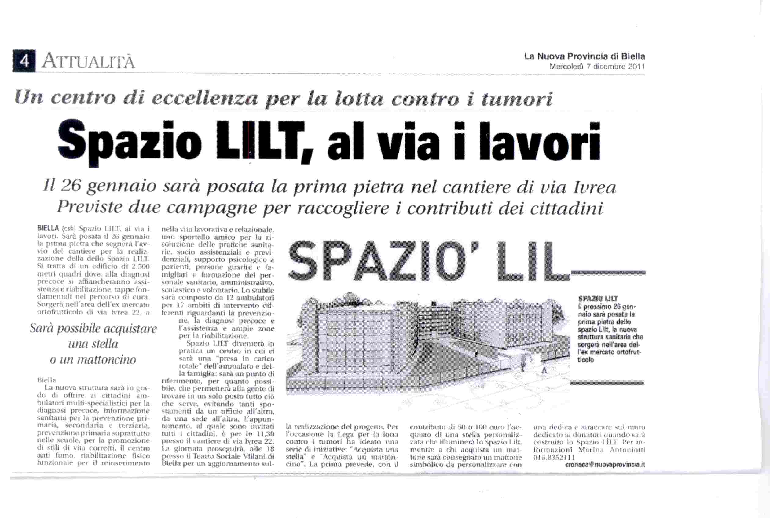 SPAZIO LILT, AL VIA I LAVORI