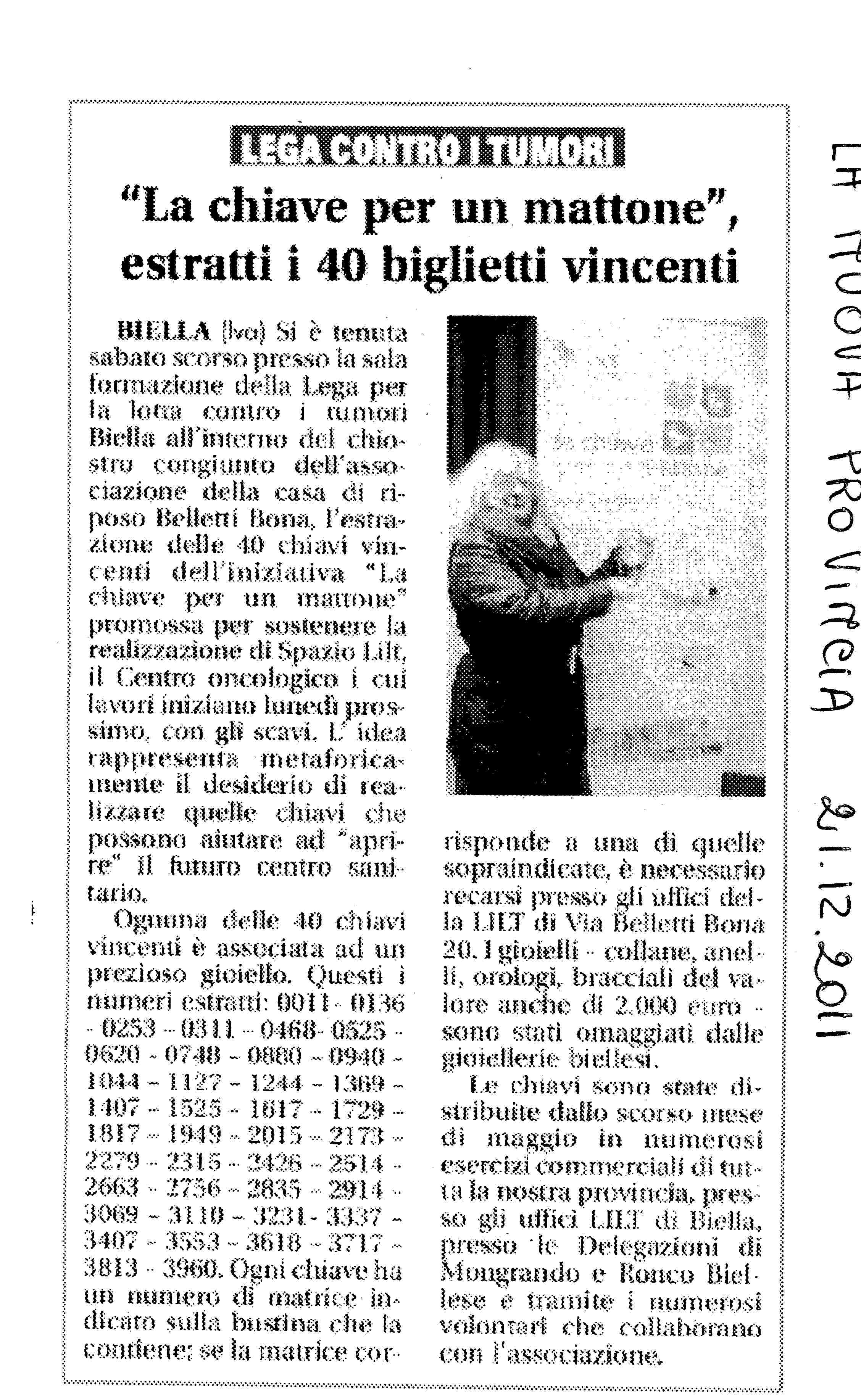 Le chiavi per un mattone, estratti i 40 numeri vincenti