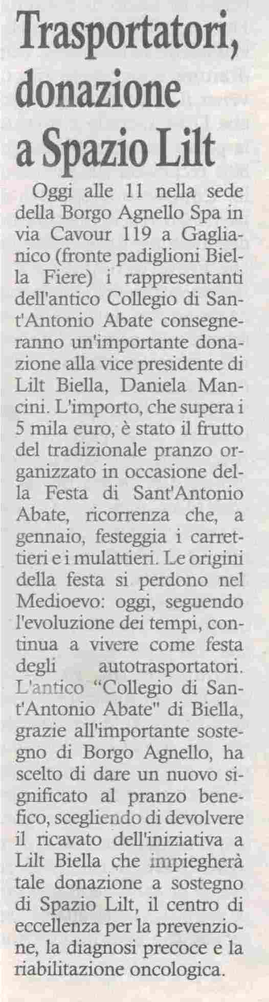 Trasportatori: donazione a Spazio Lilt