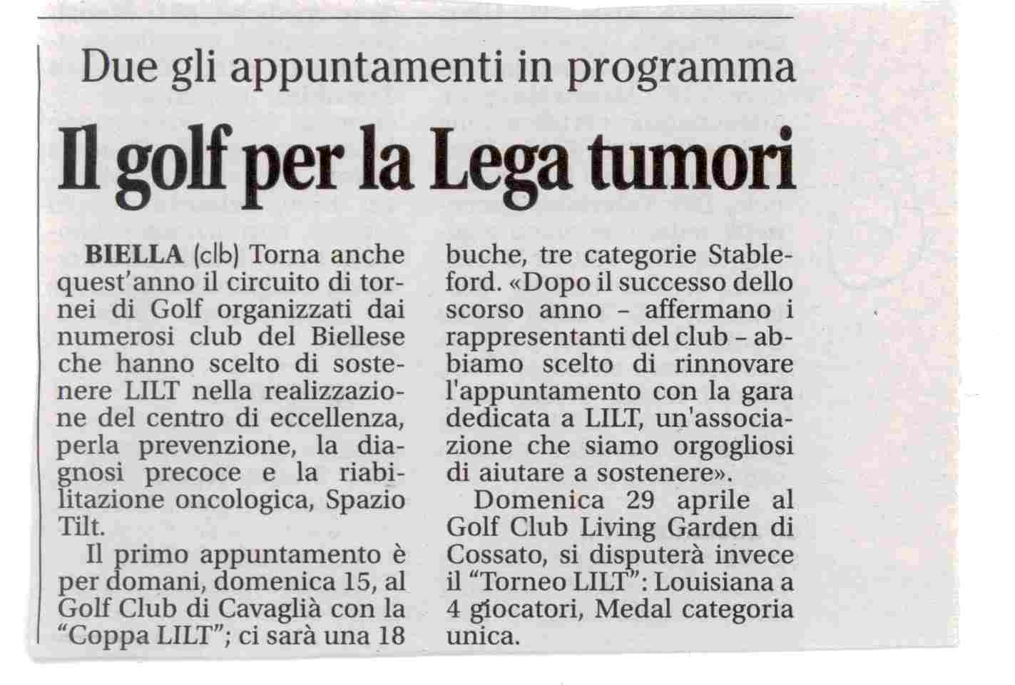 Golf e LILT insieme per la lotta ai tumori