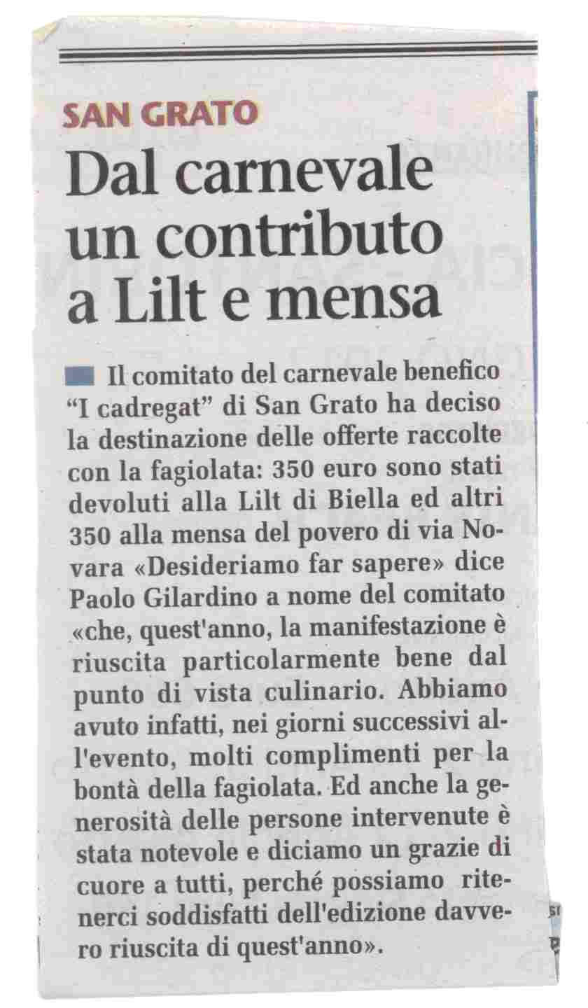 Un contributo a Lilt dal Carnevale: grazie!
